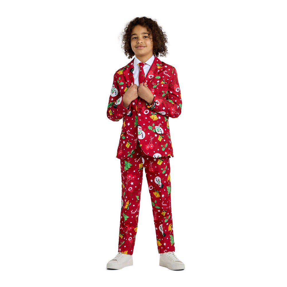 Suitmeister Shiny Christmas Lights Børnejakkesæt Rød - Jul kostume til børn i størrelserne 110-176 | Juletøj udklædning til børn - Temashop