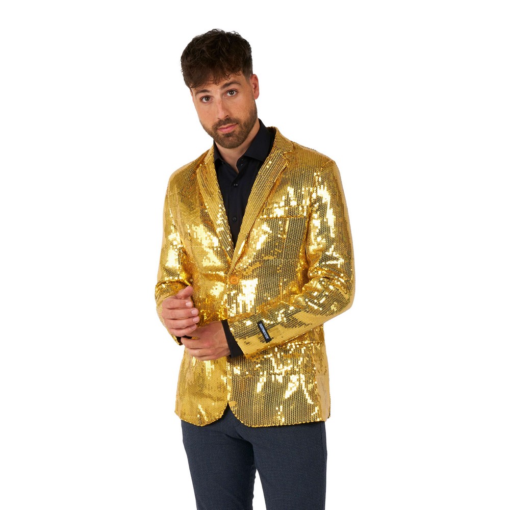 Suitmeister Golden Shine Blazer - Farvetemaer kostume til voksne i størrelserne S-XL | Guld tema kostume til mænd - Temashop