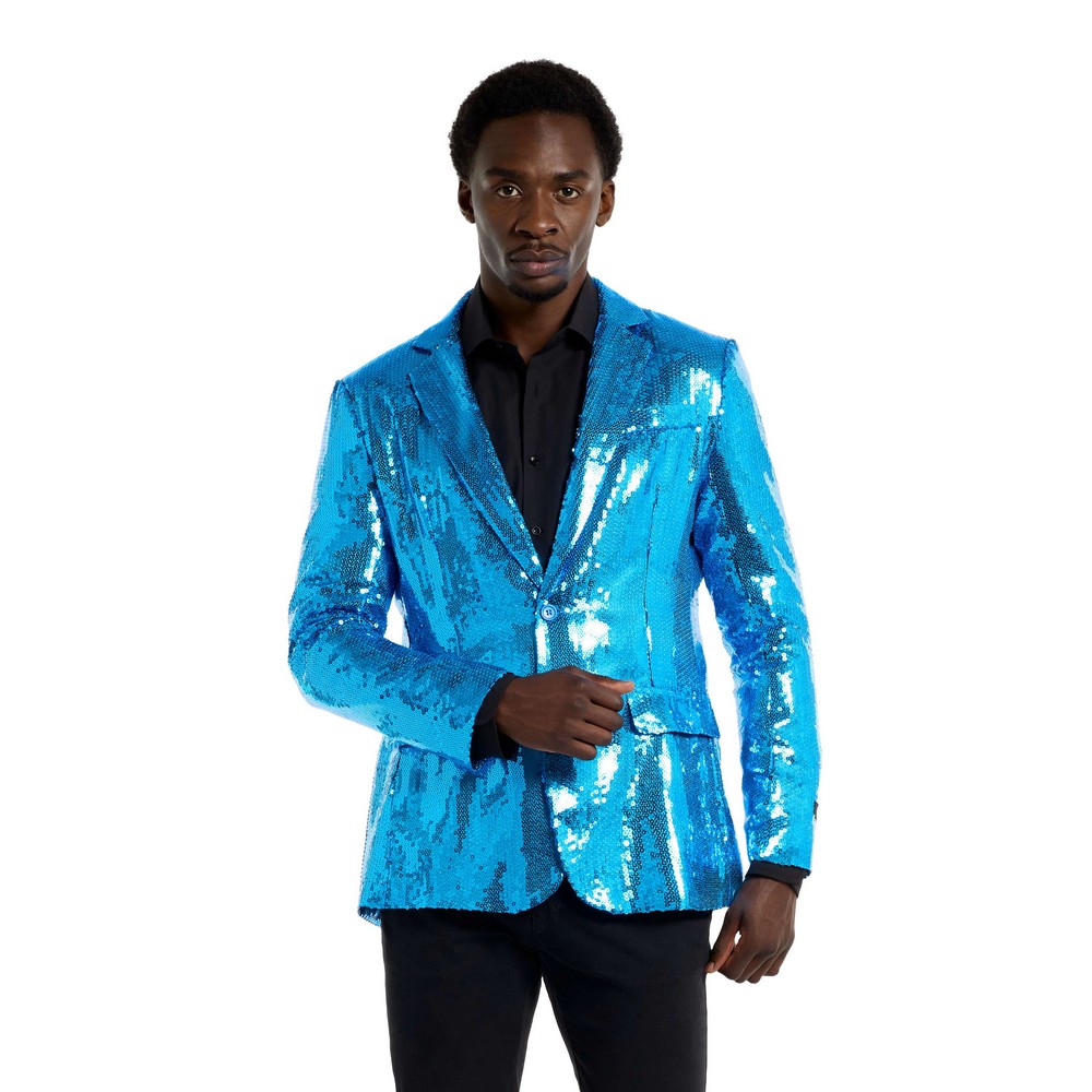 Suitmeister Electric Blue Sequins Blazer - Farvetemaer kostume til voksne i størrelserne S-XL | Blåt tema kostume til mænd - Temashop