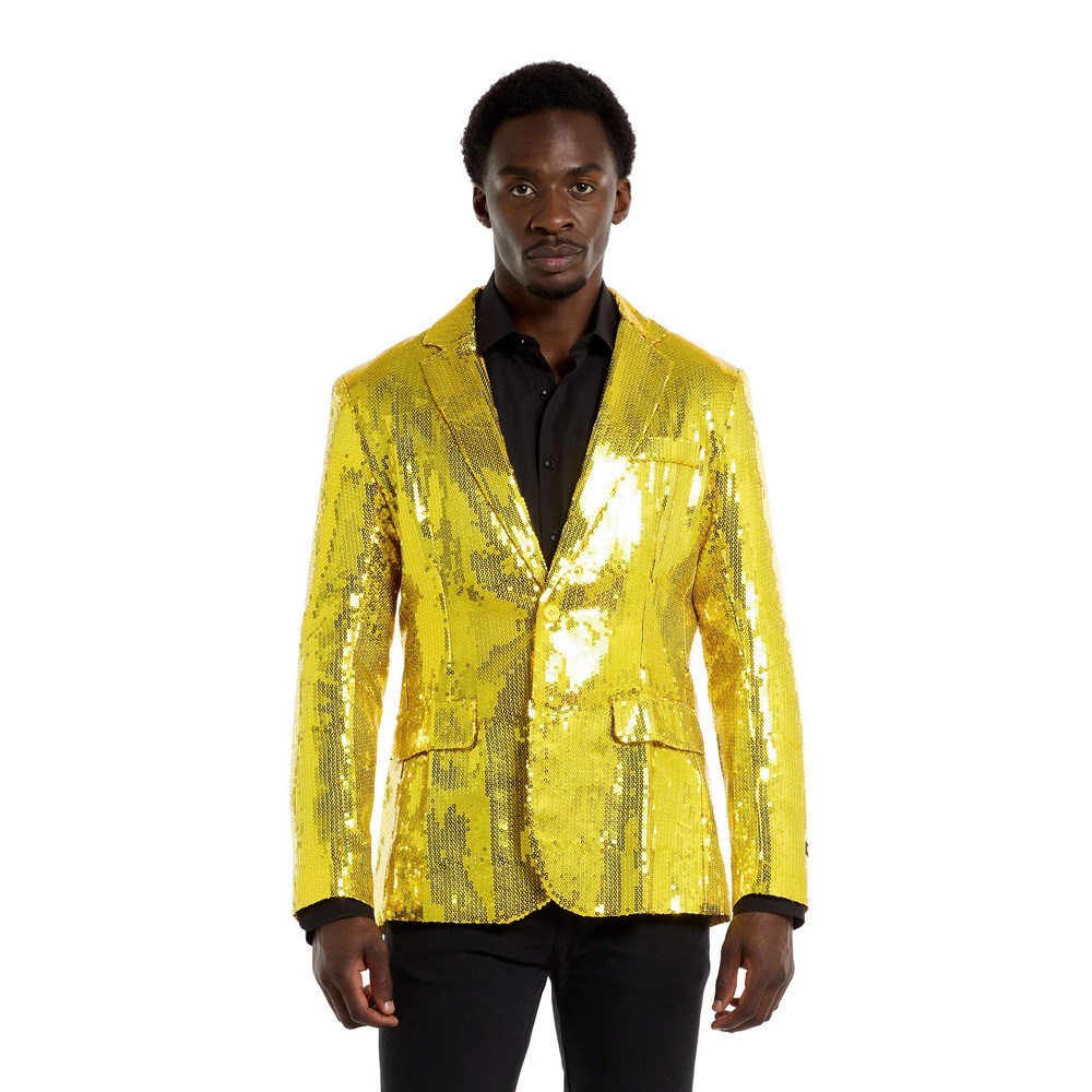 Suitmeister Golden Shine Blazer - Farvetemaer kostume til voksne i størrelserne S-XL | Gul tema kostume til mænd - Temashop