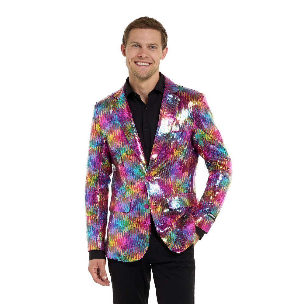 Suitmeister Rainbow Sequins Blazer - Natur kostume til voksne i størrelserne S-XL | Regnbue kostume til mænd - Temashop