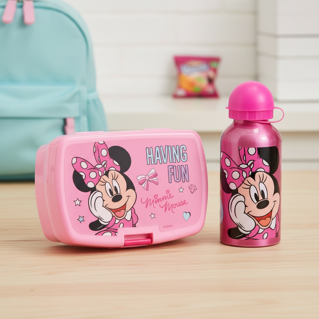 Minnie Mouse Drikkedunk & Madkasse Lyserød/pink (400 ml) | Minnie Mouse Lommelærke / Drikketilbehør - Temashop