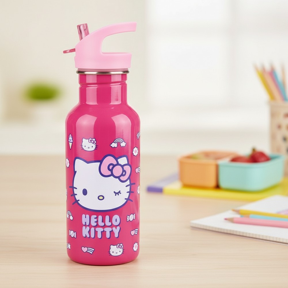 Hello Kitty Drikkedunk Pink (500 ml, 7 x 7 x 22 cm) | Hello Kitty Lommelærke / Drikketilbehør - Temashop