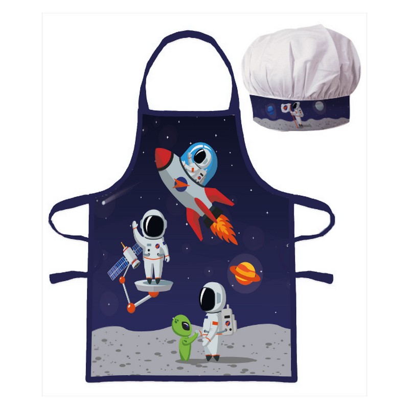 Astronaut Forklæde & Kokkehue Sæt (47 x 54 cm) | Astronaut Forklæder - Temashop