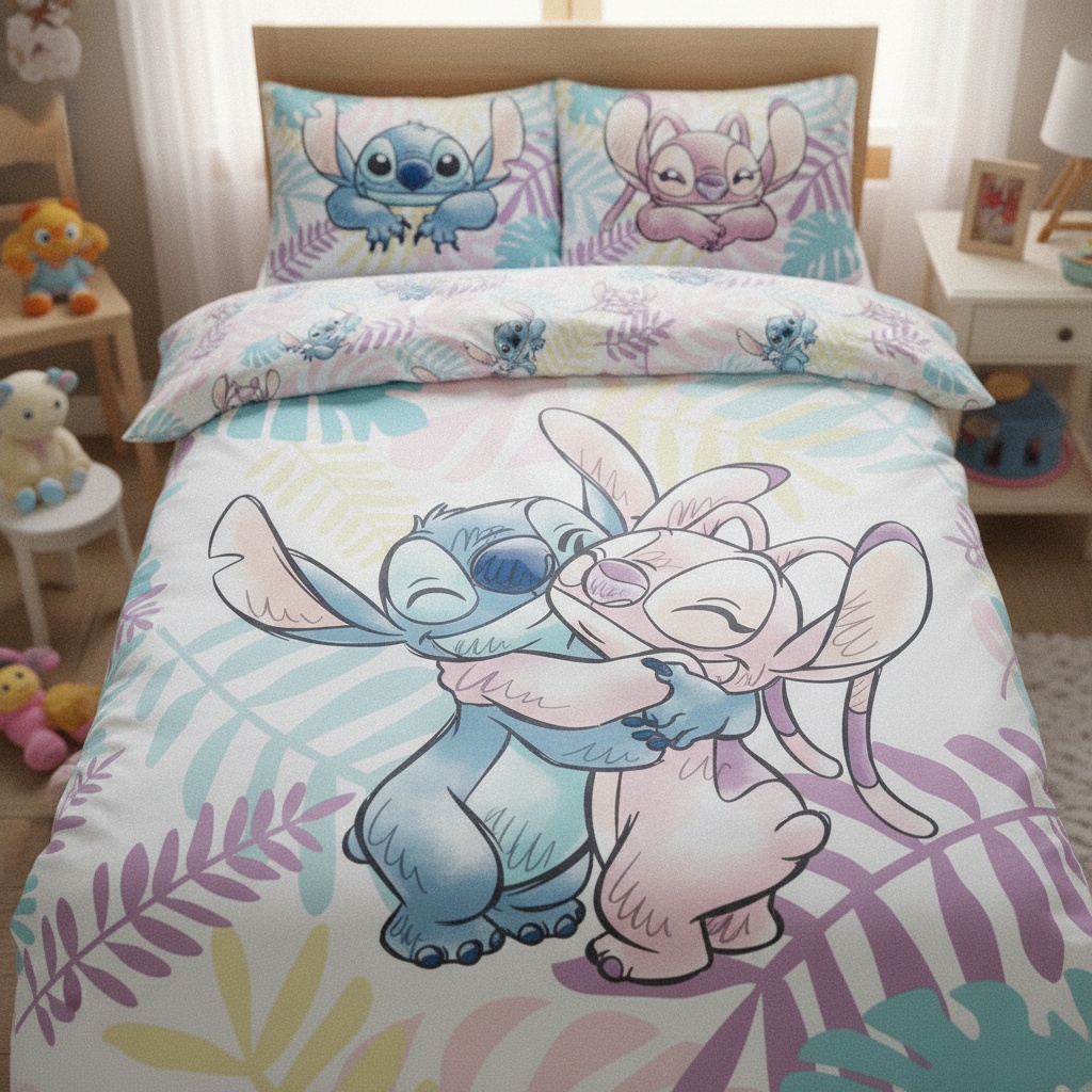 Lilo & Stitch Sengetøj Pastel (140 x 200 cm & 70 x 90 cm) | Lilo & Stitch Sengetøj - Temashop