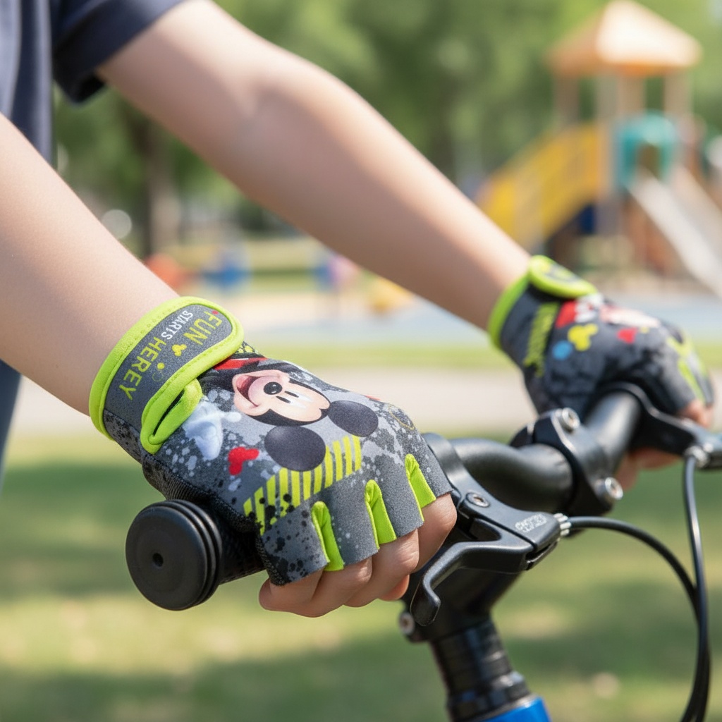 Mickey Mouse Fingerløse Cykelhandsker 4-6 År | Mickey Mouse Cykeludstyr - Temashop