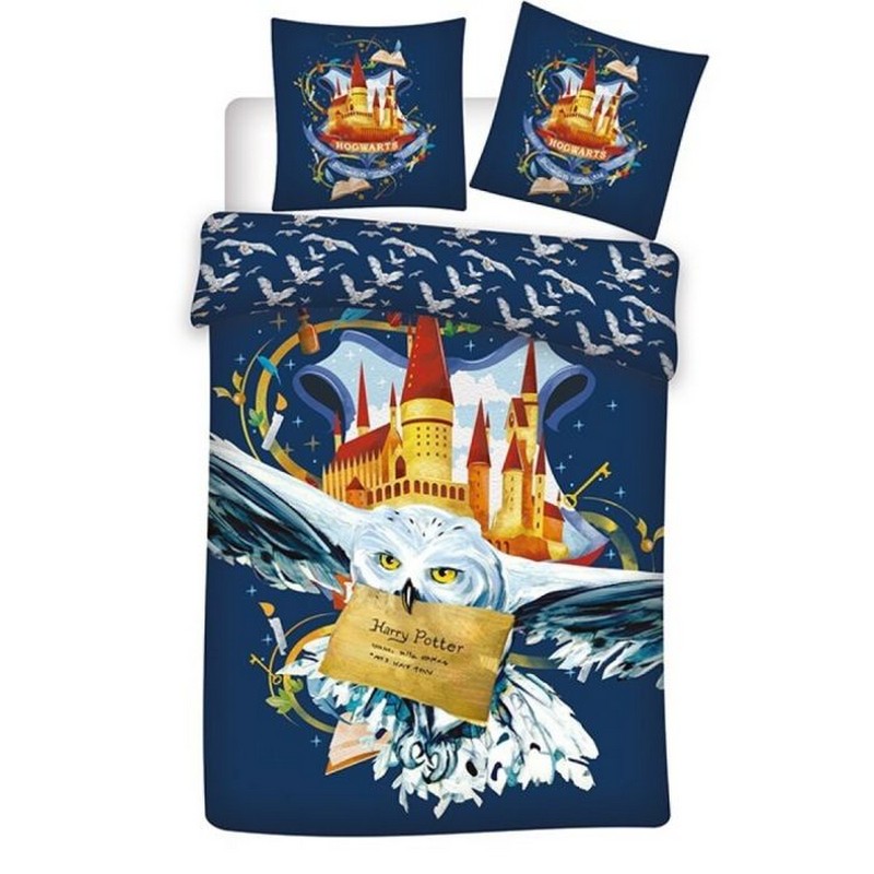 Harry Potter Hedwig Hogwarts Sengetøj (140 x 200 cm & 63 x 63 cm) | Harry Potter Sengetøj - Temashop