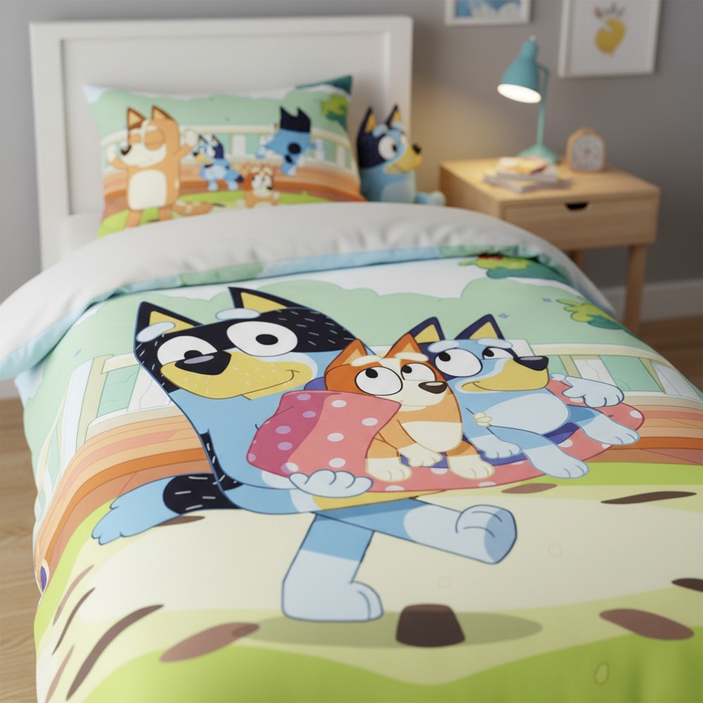 Bluey Friends Sengetøj (140 x 200 & 60 x 70 cm) | Bluey Sengetøj - Temashop