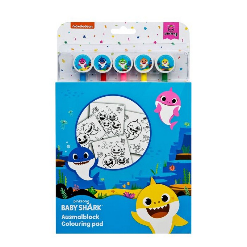 Baby SharkÂ® Maleblok Med 5 Farveblyanter