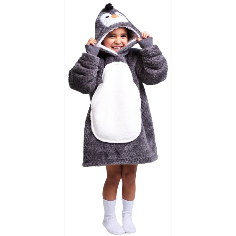 Noxxiez Pingvin Tæppehoodie Til Børn (58 x 50 x 10 cm) | Pingvin Hoodie - Temashop