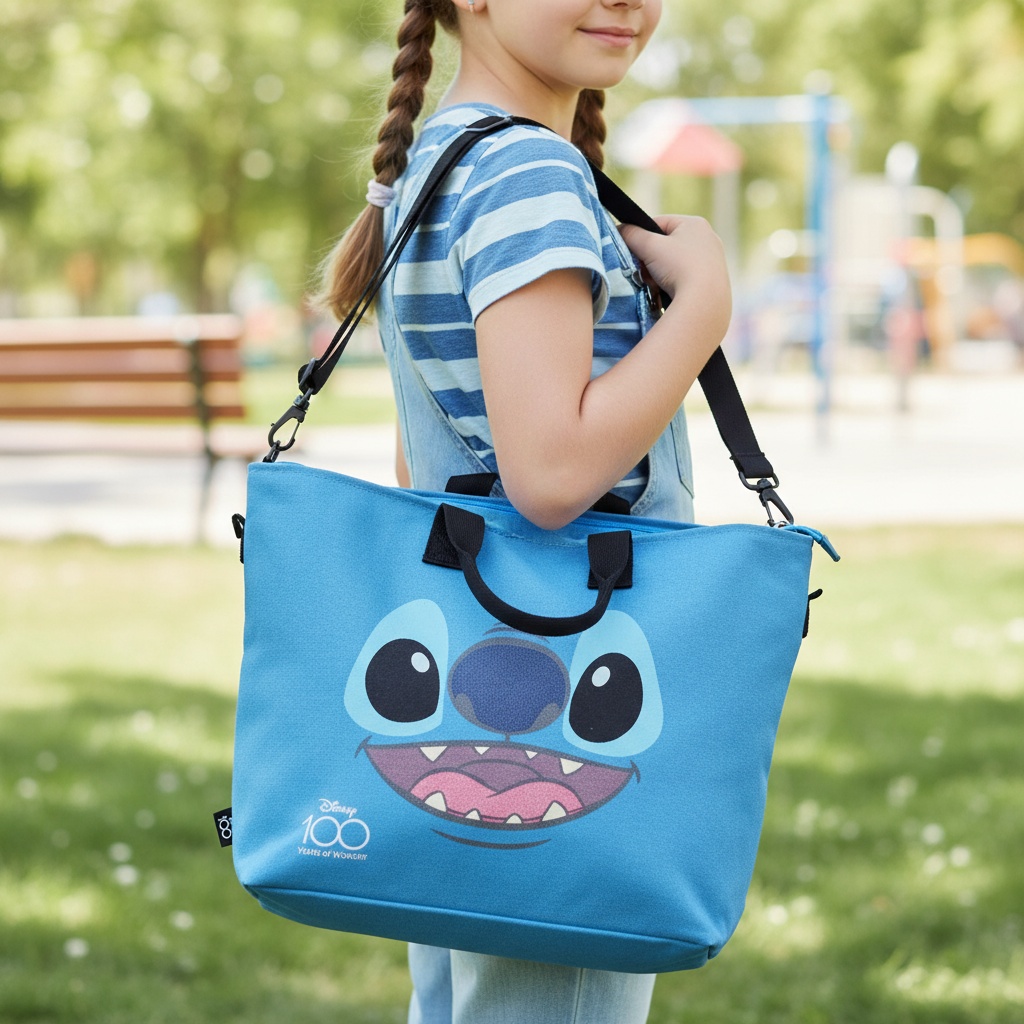Lilo & Stitch Bomuld Skuldertaske (32 x 34 x 17 cm) | Lilo & Stitch Taske / Pung - Temashop