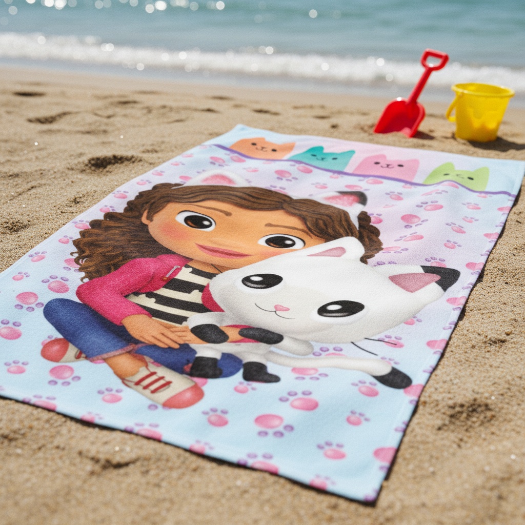 Gabbys Dukkehus Kitty Strandhåndklæde (70 x 140 cm) | Gabbys Dollhouse Håndklæder - Temashop