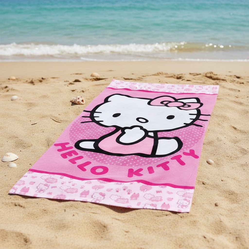 Hello Kitty Strandhåndklæde Lyserød (70 x 140 cm) | Hello Kitty Håndklæder - Temashop