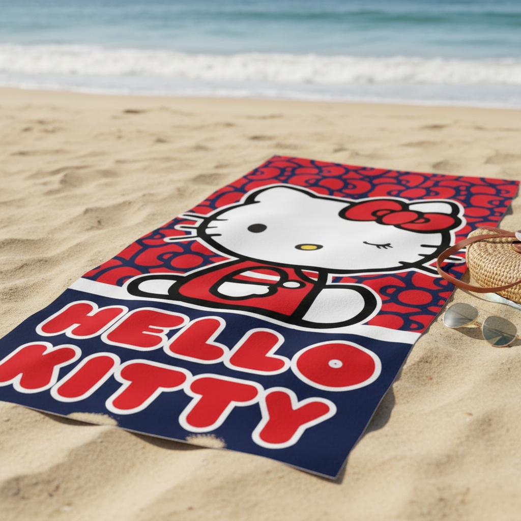 Hello Kitty Strandhåndklæde Rød (70 x 140 cm) | Hello Kitty Håndklæder - Temashop