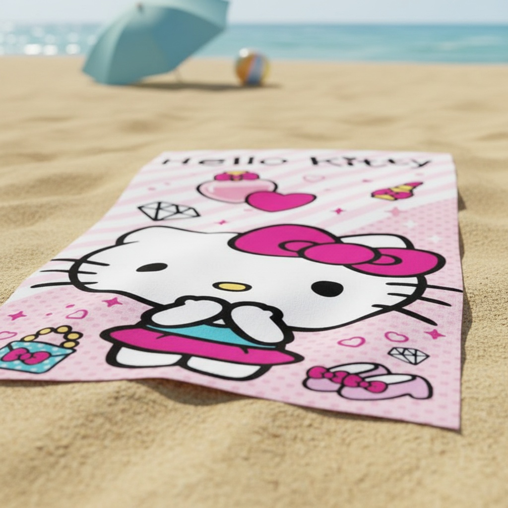 Hello Kitty Fashion Strandhåndklæde Lyserød (70 x 140 cm) | Hello Kitty Håndklæder - Temashop