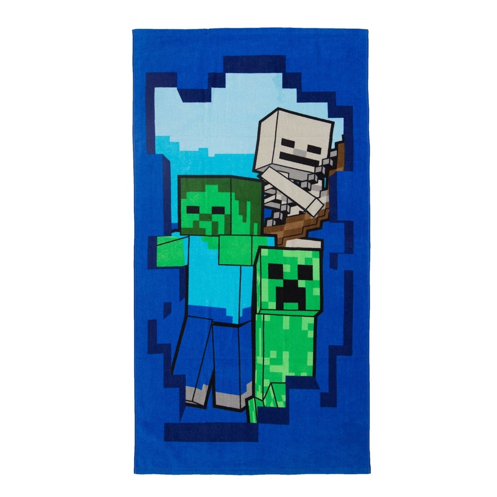 Minecraft Håndklæde Blå (70 x 140 cm) | Minecraft Håndklæder - Temashop