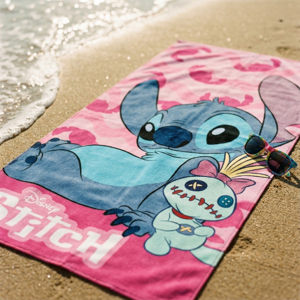 Lilo & Stitch Scrump Strandhåndklæde Lyserød (70 x 140 cm) | Lilo & Stitch Håndklæder - Temashop