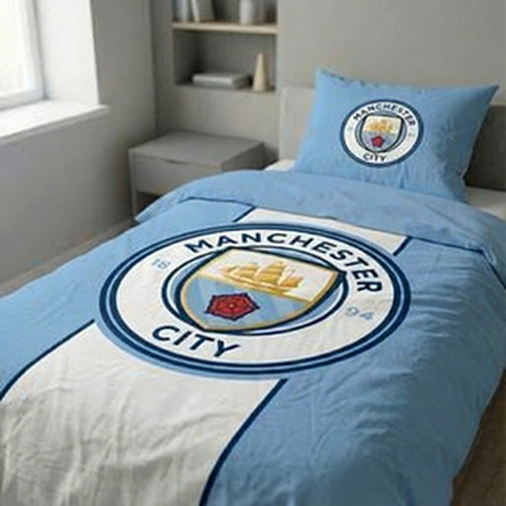 Manchester City Sengetøj (140 x 200 cm & 60 x 70 cm) | Fodbold Sengetøj - Temashop