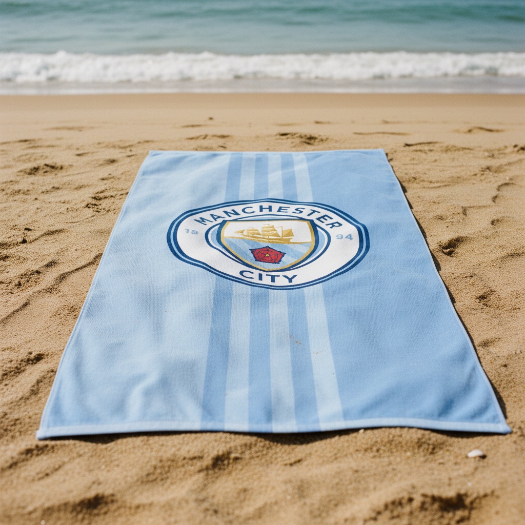 Manchester City Strandhåndklæde (70 x 140 cm) | Fodbold Håndklæder - Temashop