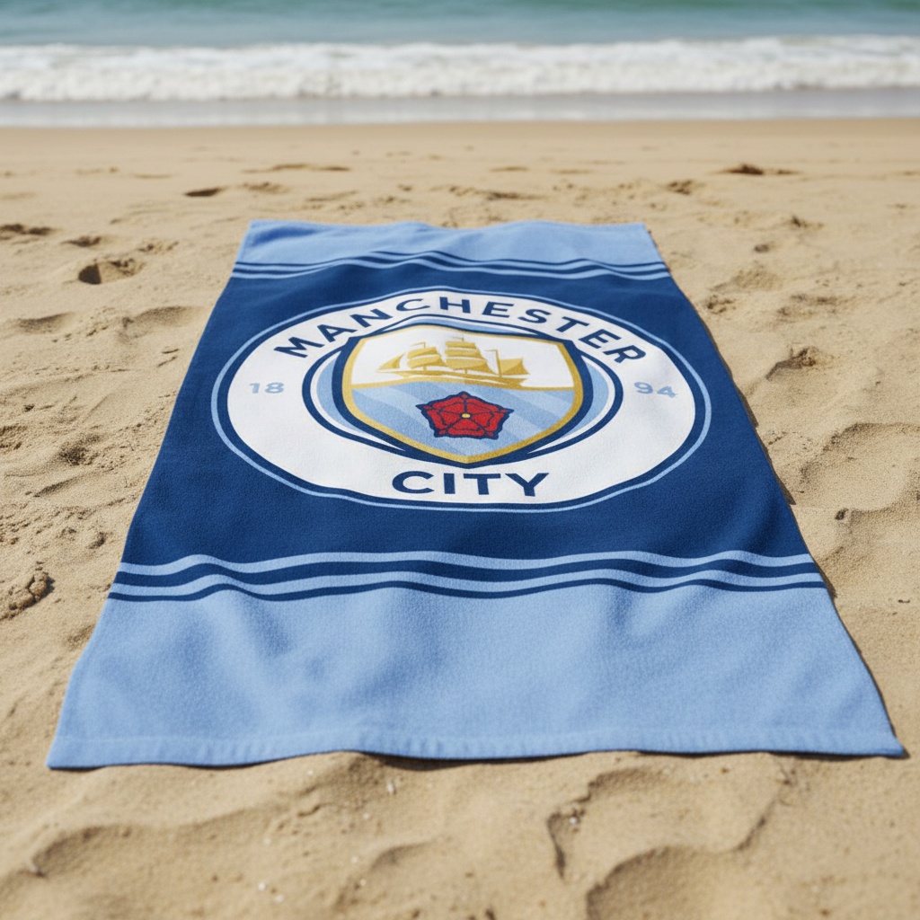 Manchester City Logo Strandhåndklæde (70 x 140 cm) | Fodbold Håndklæder - Temashop