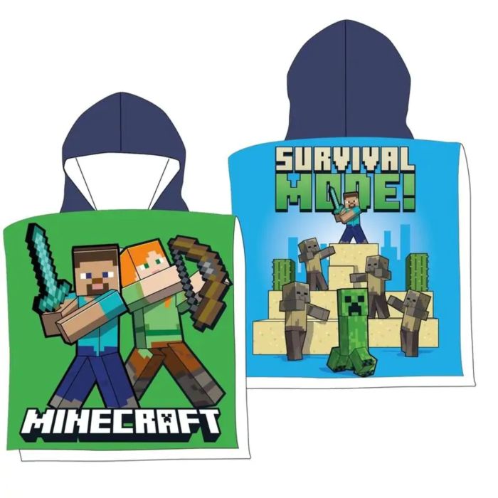 Minecraft Survival Mode Håndklædeponcho (50 x 100 cm & 24 x 5 x 30 cm) | Minecraft Overdel - Temashop