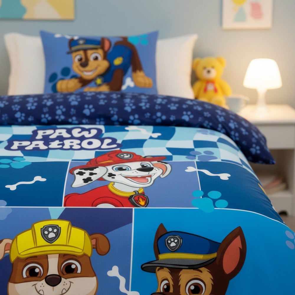 Paw Patrol Friends Bomuld Sengetøj Blå (140 x 200 cm & 60 x 70 cm) | Paw Patrol Sengetøj - Temashop