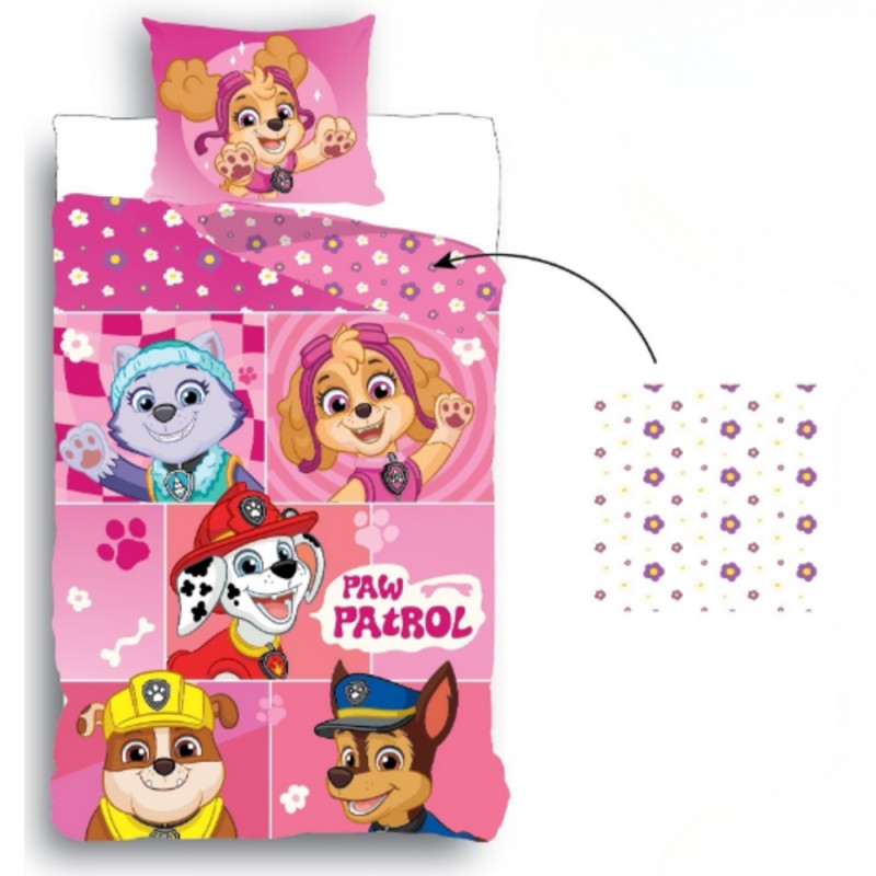 Paw Patrol Bomuld Sengetøj Lyserød (135 x 200 cm & 80 x 80 cm) | Paw Patrol Sengetøj - Temashop