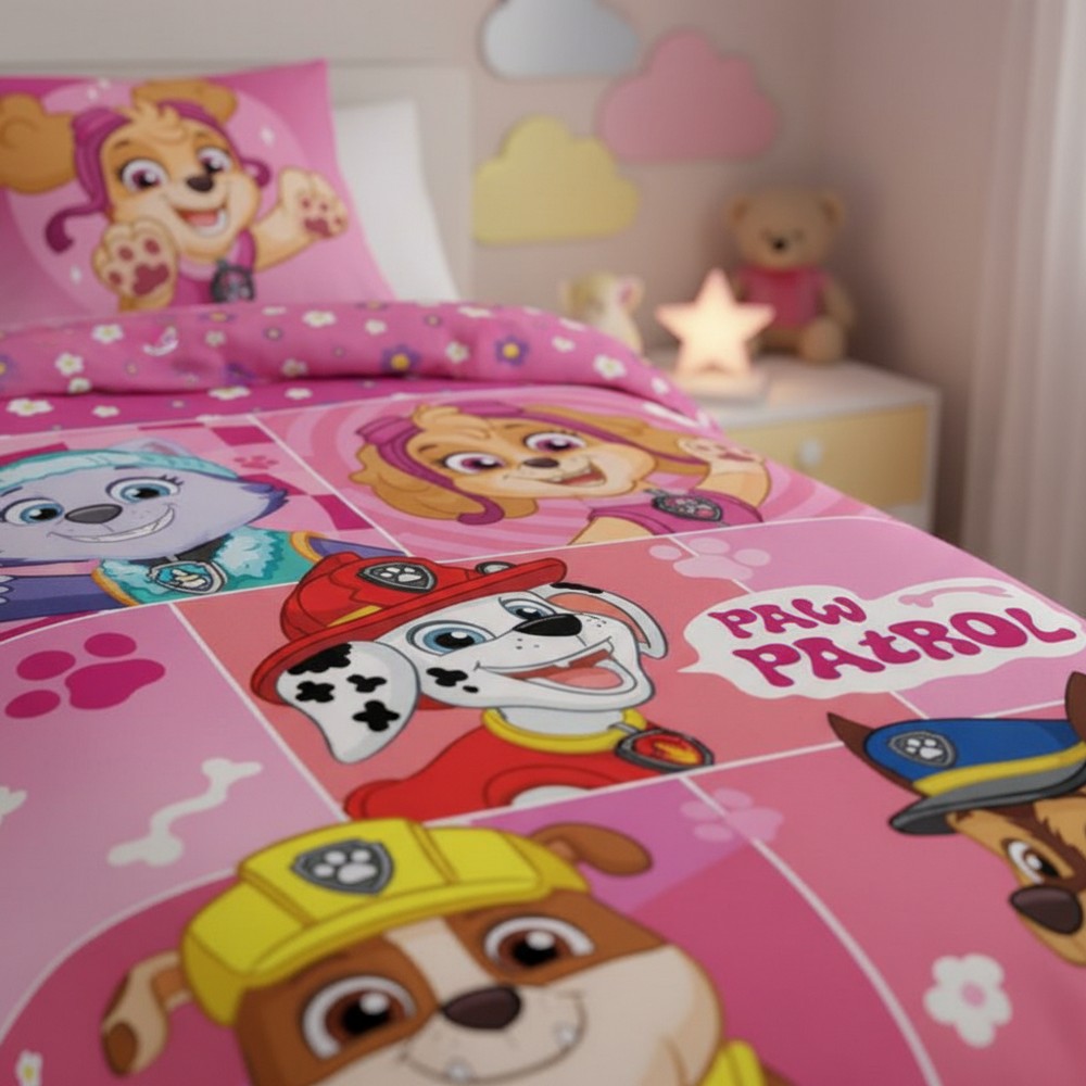 Paw Patrol Friends Bomuld Sengetøj Lyserød (140 x 200 cm & 60 x 70 cm) | Paw Patrol Sengetøj - Temashop