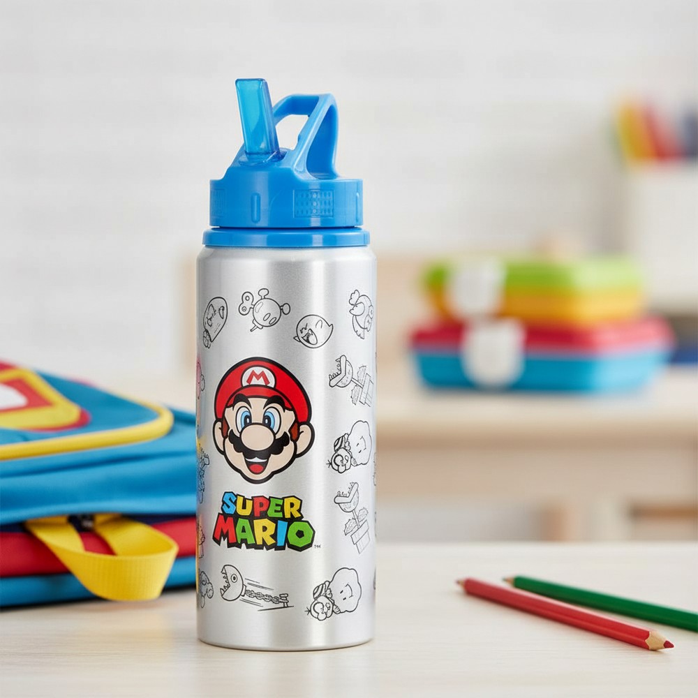 Super Mario Aluminium Drikkedunk (20 x 7 x 9 cm, 710 ml) | Super Mario Lommelærke / Drikketilbehør - Temashop