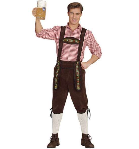 Tyrolerbukser Trekvart Mørkebrun - Anledninger kostume til voksne i størrelserne M-XL | Oktoberfest kostume til mænd - Temashop