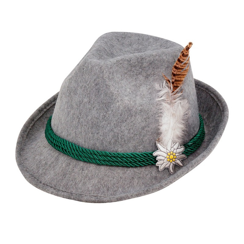 Tysk Tyrolerhat Grå | Oktoberfest Hat / Hue / Hjelm - Hovedtilbehør - Temashop