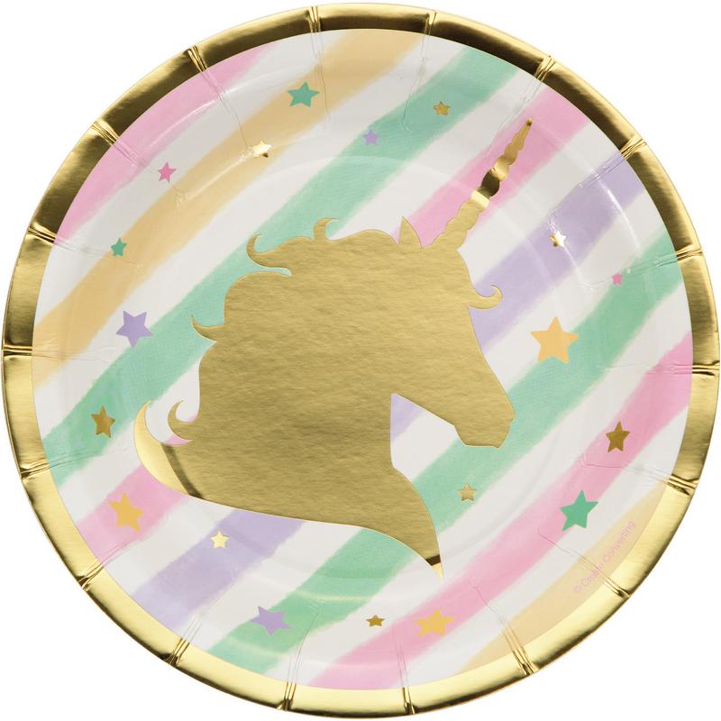 Unicorn Sparkle Tallerkener - 8 stk (18 cm) | Enhjørning Tallerkner - Temashop