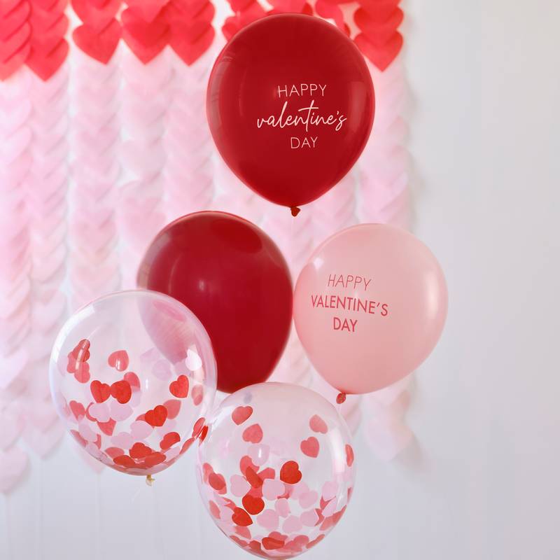 Valentins Ballon Mix - 5 stk (30 cm) | Valentinsdag Latexballoner - Temashop