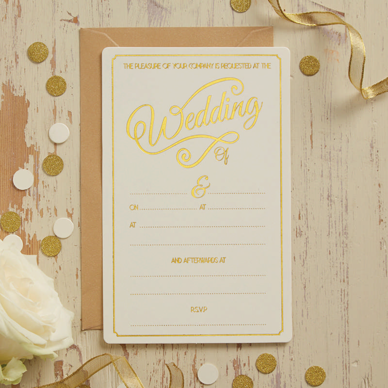 Vintage Bryllupsinvitationer Cremehvid - 10 stk (13,5 x 20,5 cm) | Bryllup Invitationer - Temashop