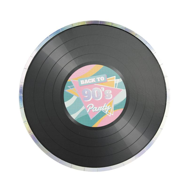 Vinylplade 90'er Paptallerkener - 8 stk (22 cm) | 90'erne Retro Tallerkner - Temashop