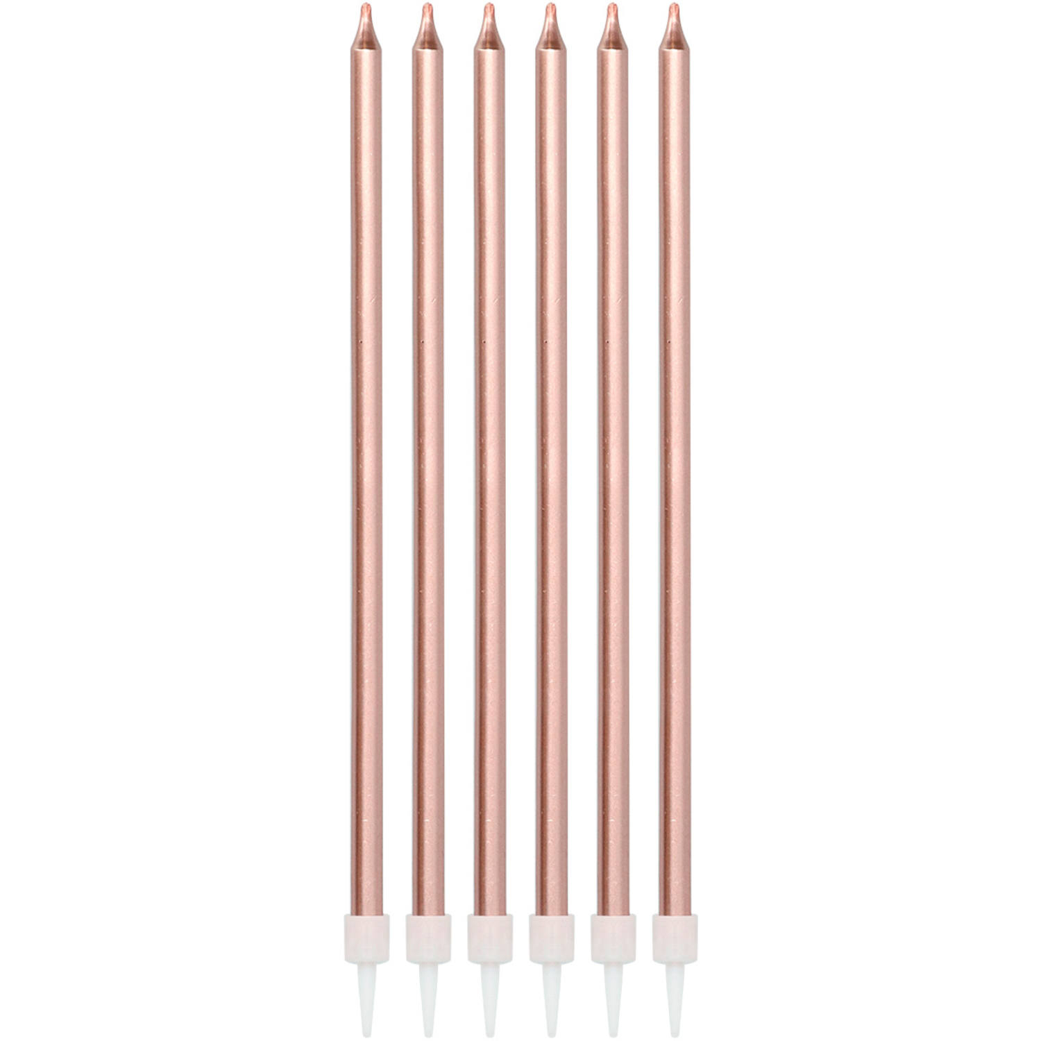 Vokslys Metallisk Rosa Guld - 16 stk (15 cm) | Rosaguld tema Lys / lysestager - Temashop