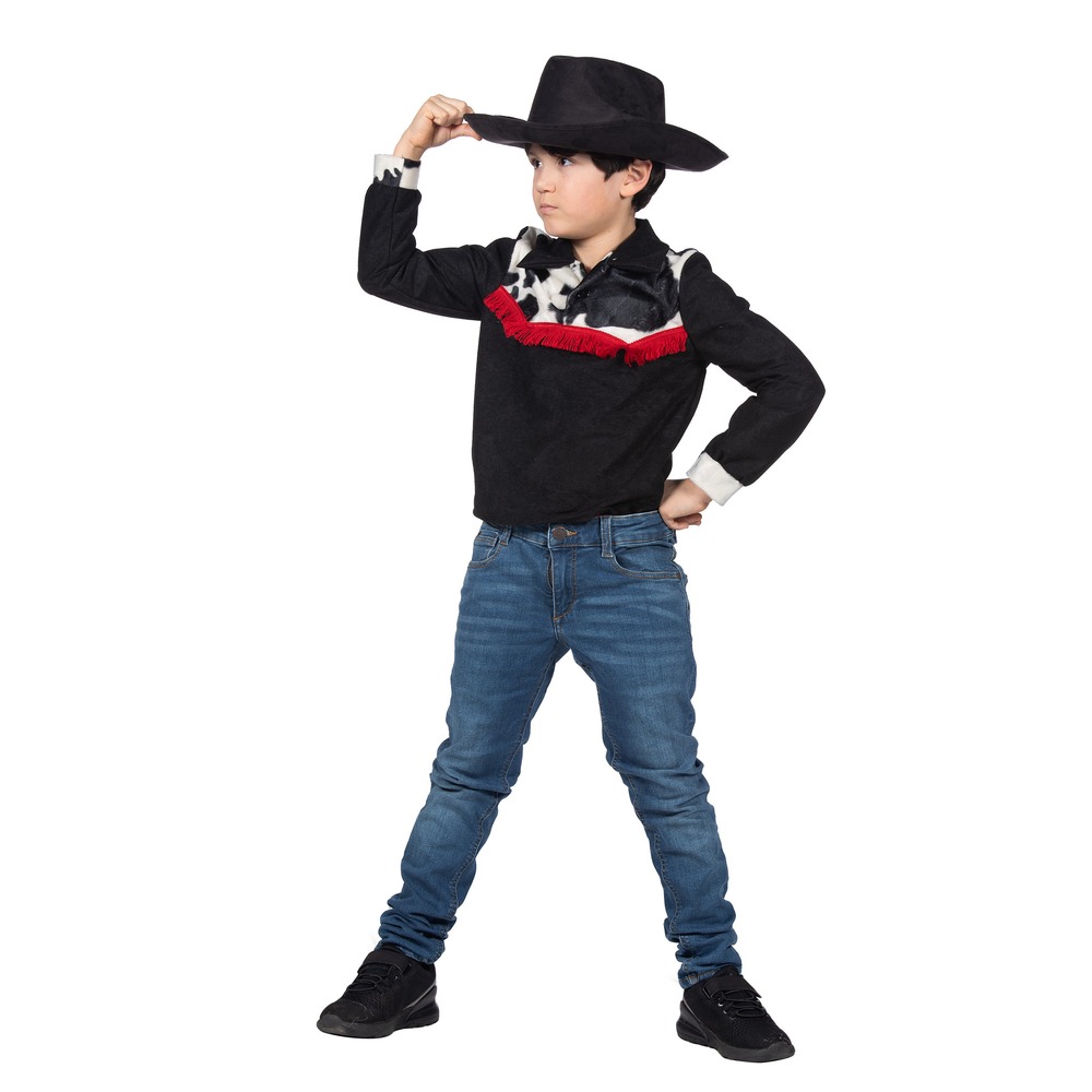 Western Cowboy Skjorte Sort/Hvid | Det vilde vesten udklædning til børn - Temashop