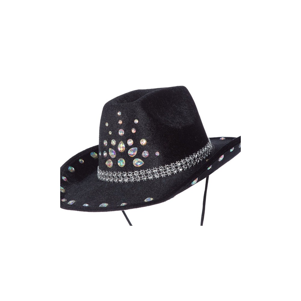 Sort Cowboyhat Med Rhinsten | Det vilde vesten Hat / Hue / Hjelm - Hovedtilbehør - Temashop