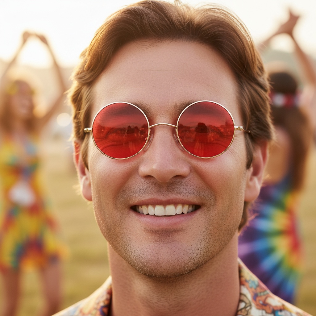 Runde Lennon Briller Rød | 60'erne Hippie Briller - Hovedtilbehør - Temashop