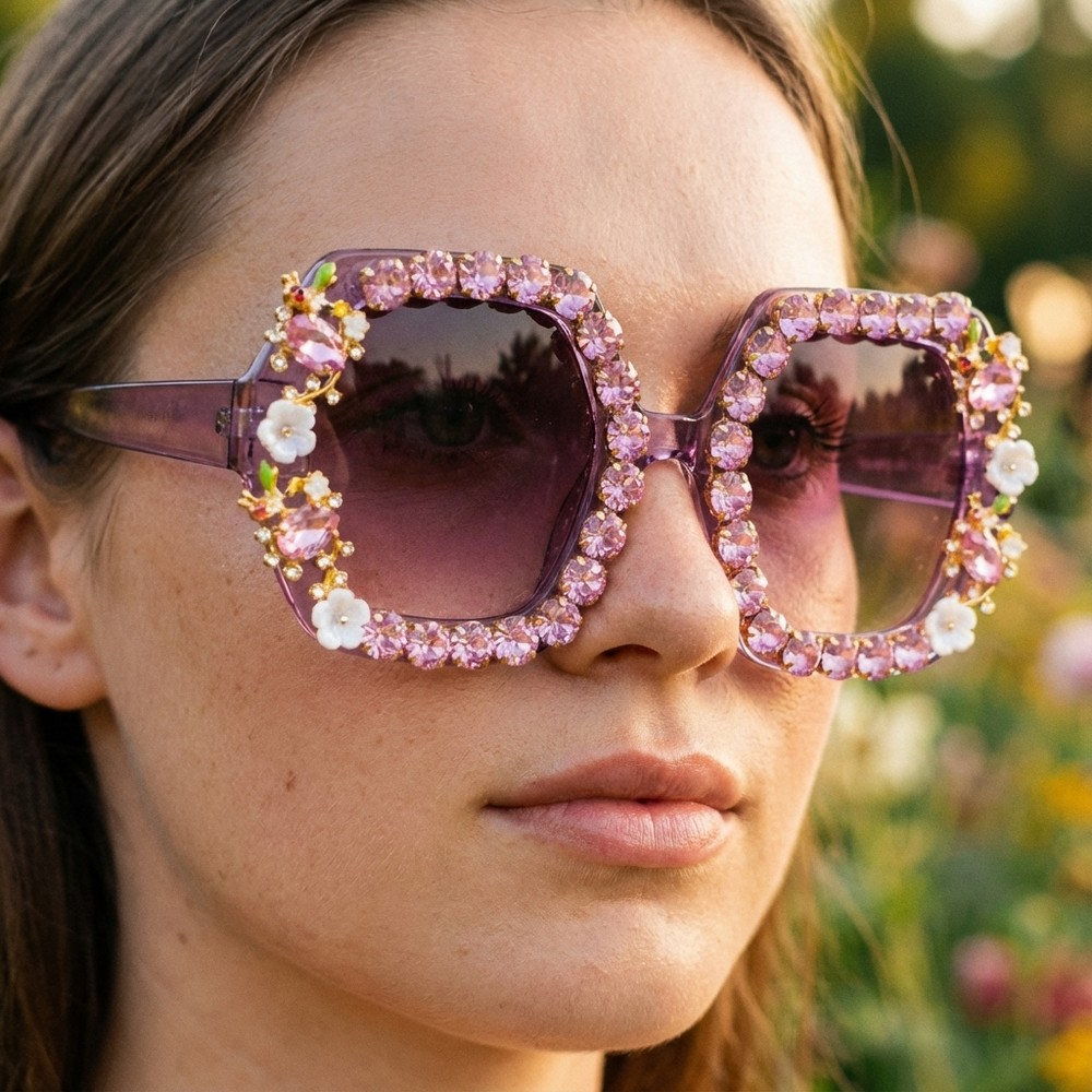 Glitrende Blomsterbriller Lilla | Blomst Briller - Hovedtilbehør - Temashop