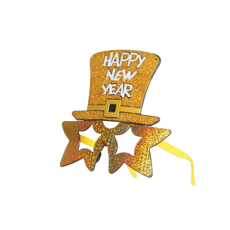 Happy New Year Briller Guld | Nytår Briller - Hovedtilbehør - Temashop