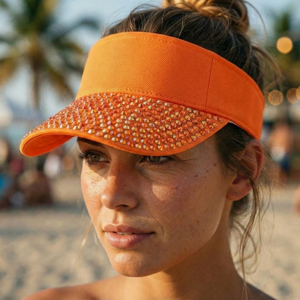 Glitter Solskærm Kasket Neon Orange | Orange tema Hat / Hue / Hjelm - Hovedtilbehør - Temashop