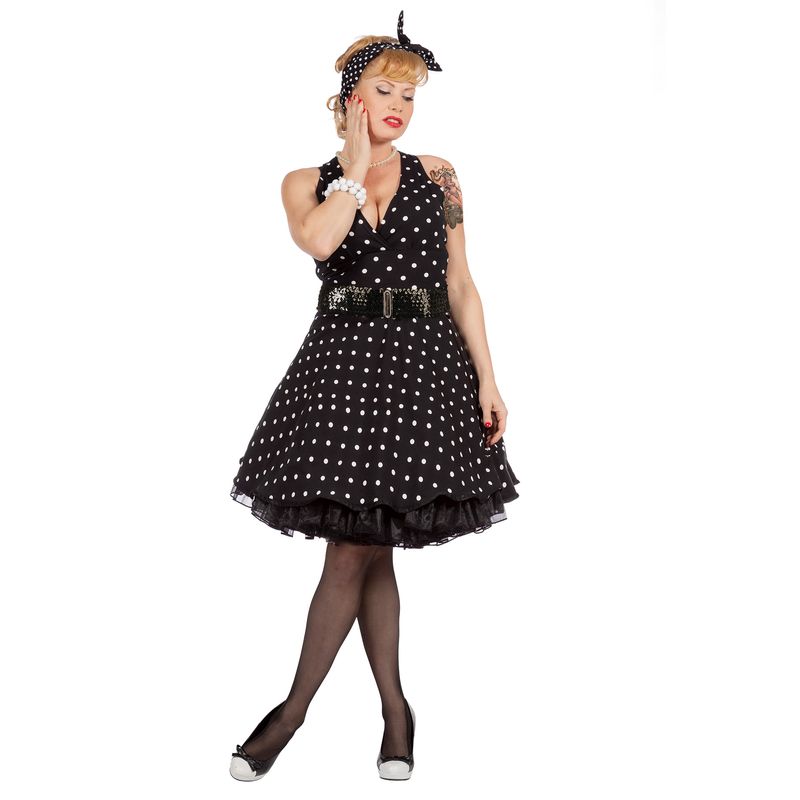 Rockabilly Prikket Kjole Kostume - Årtier kostume til voksne i størrelserne S-XL | 50'erne Rock n' Roll kostume til kvinder - Temashop