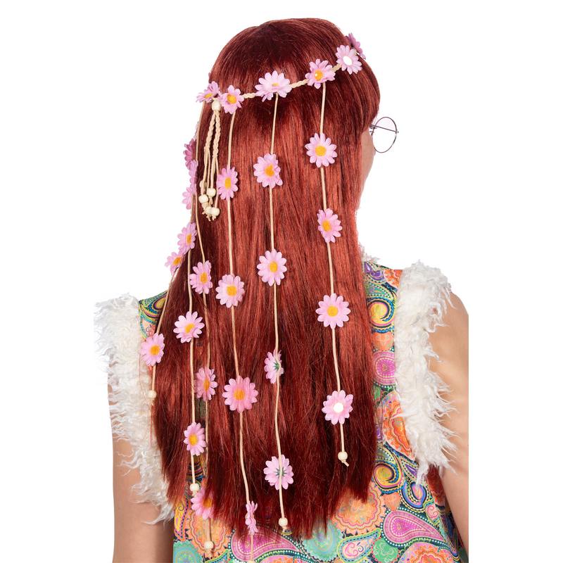 Hippie Solsikke Hårblomster Lyserød | 60'erne Hippie Hårbøjle / Pandebånd / Hårbånd - Hovedtilbehør - Temashop