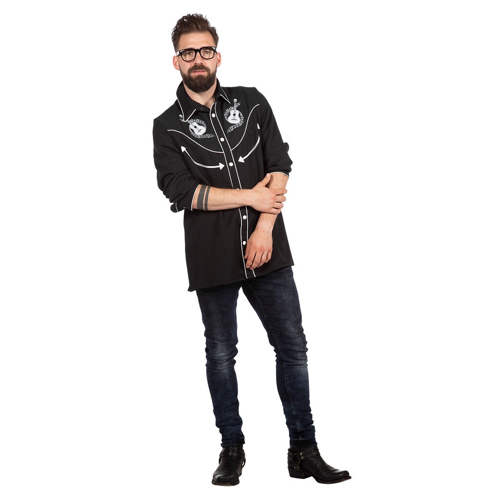 Rockabilly Skjorte Sort | 50'erne Rock n' Roll kostume til mænd - Temashop