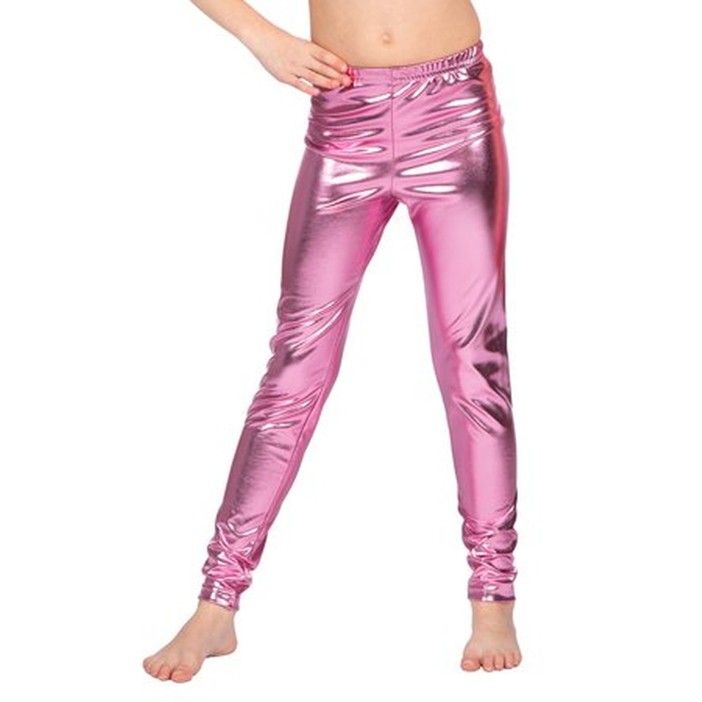 Lyserød Metalliske Børneleggings | Lyserødt Tema Bukser / Skørt / Shorts - Beklædning - Temashop