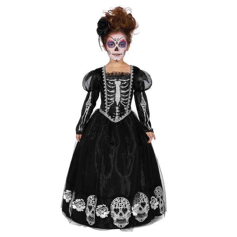 Skelet Prinsesse Børnekostume - Halloween kostume til børn i størrelserne 116-176 | Day of the Dead udklædning til børn - Temashop