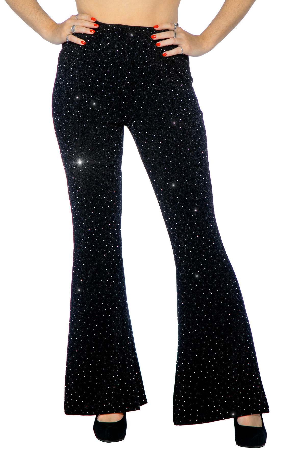 Glitter Disco Bukser Sort - Årtier kostume til voksne i størrelserne XS-XL | 70'erne Disco kostume til kvinder - Temashop