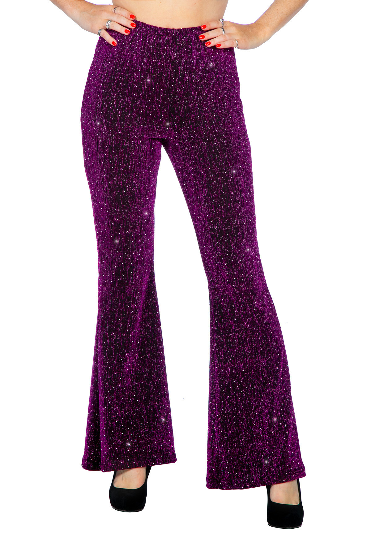 Glitter Disco Bukser Fuchsia - Årtier kostume til voksne i størrelserne XS-XL | 70'erne Disco kostume til kvinder - Temashop
