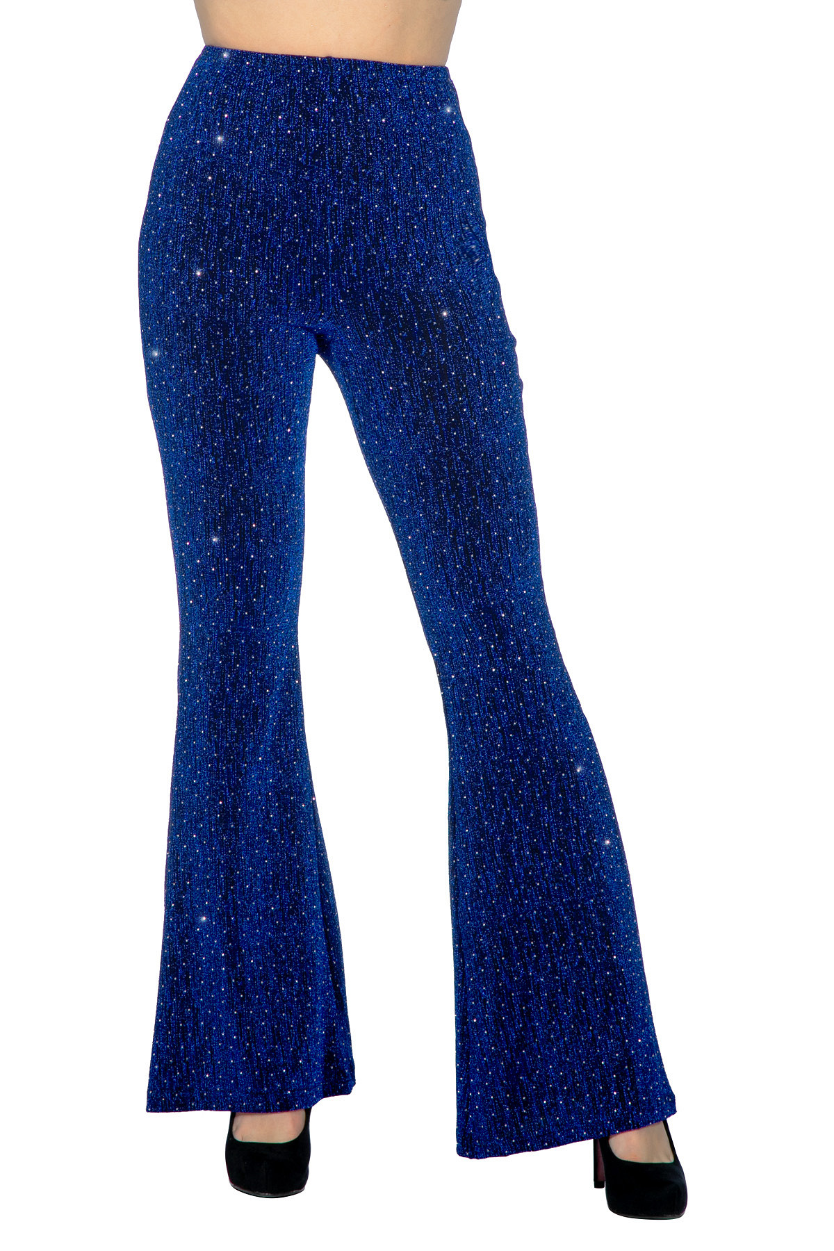 Glitter Disco Bukser Blå - Årtier kostume til voksne i størrelserne XS-XL | 70'erne Disco kostume til kvinder - Temashop